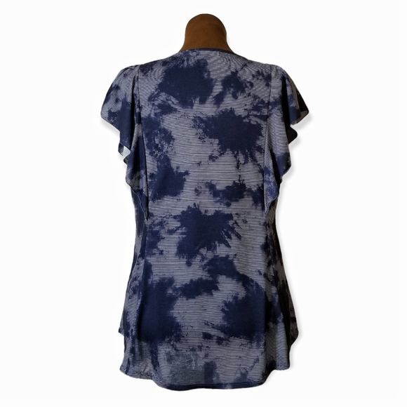 NWT One World Blue Shibori Tie-Dye Top Plus Size 1X Embellished Butterfly Sleeve - Picture 3 of 10
